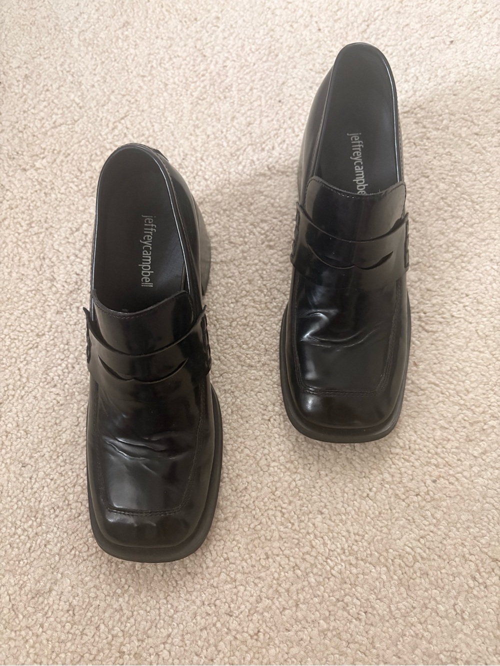 Jeffrey Campbell Black Leather Square-Toe Penny Mules - Picture 5 of 7